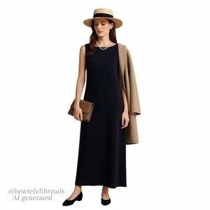 Bianca Nygård Size 12 sleeveless Navy Maxi Dress Stretch Minimalist Old Money